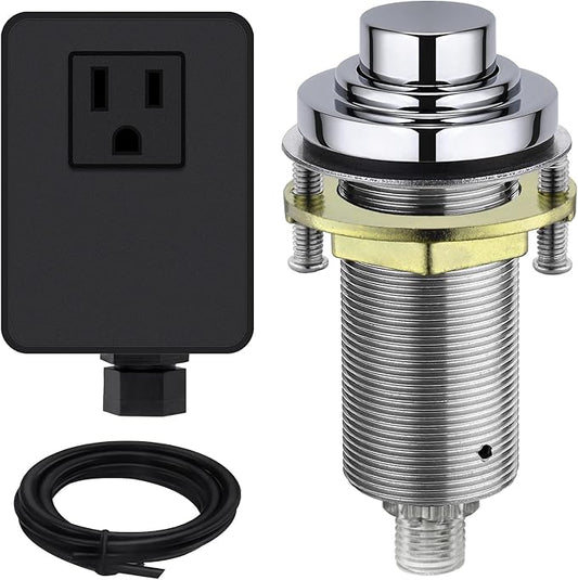 SinkTop Air Switch Kit (Long Full Brass Button) for Garbage Disposal, Cordless Chrome-Ruum Studio Home