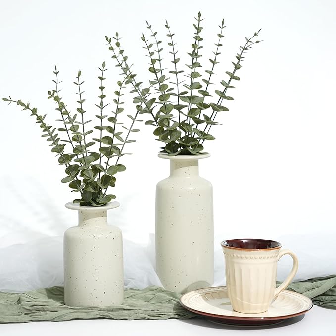 18Pcs Faux Eucalyptus Stems, 15" Artificial Eucalyptus Plants with White Frosted Coating, Fake Eucalyptus Decor Plastic Greenery Leaves for Wedding Bouquets Home Decor DIY Floral Arrangements-Ruum Studio Home