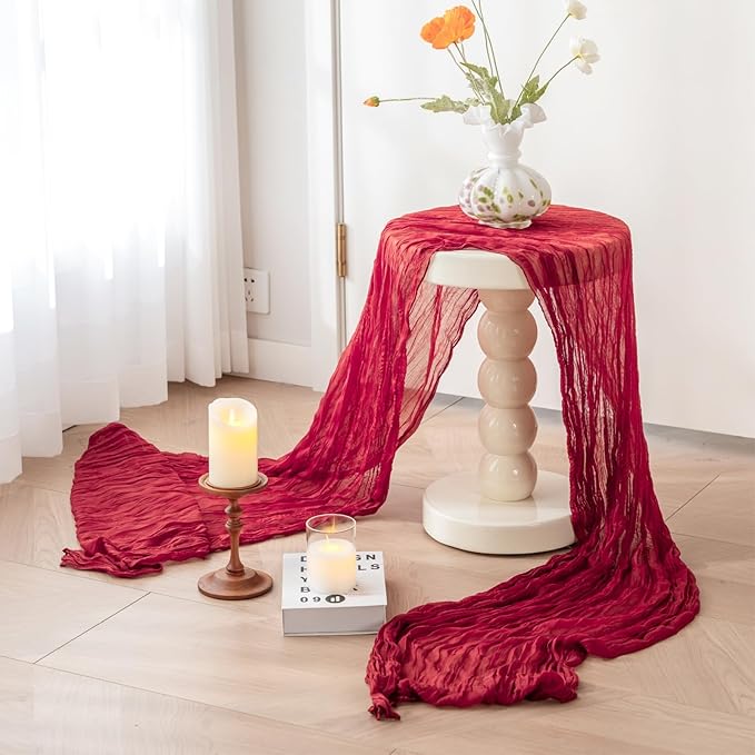 Sioloc Burgundy Red Cheesecloth Table Runner Fall Autumn Decor for Home 10ft Table Cloth for Wedding Birthday Party Bridal Shower Christmas Halloween Thanksgiving-Ruum Studio Home
