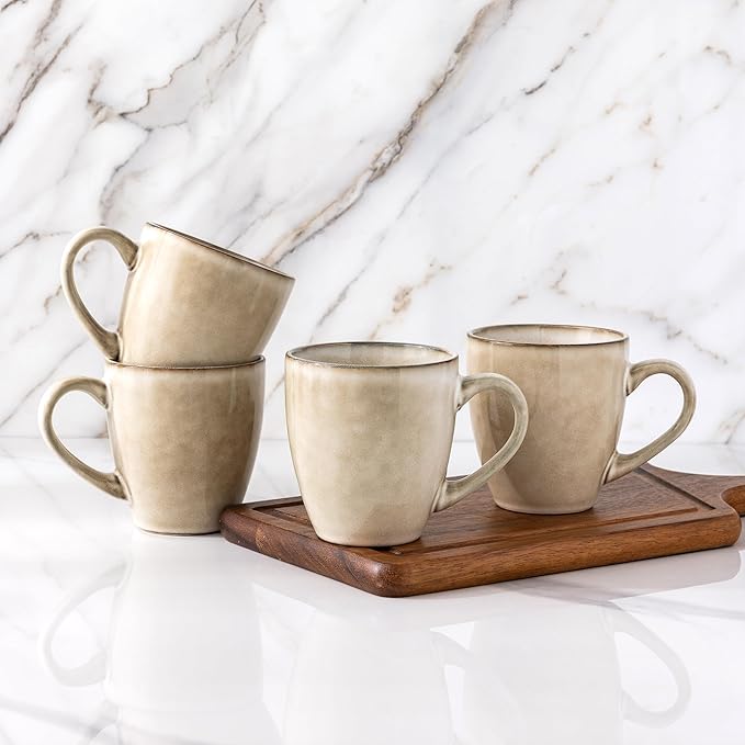 GBHOME Ceramic Coffee Mugs Set of 4, 12oz Stoneware Coffee Mugs Set For Dad Mom Women MEN, Light Weight Ceramic Coffee Cups for Latte/Tea/Beer/Hot Cocoa, Dishwasher & Microwave Safe,Cappuccino-Ruum Studio Home