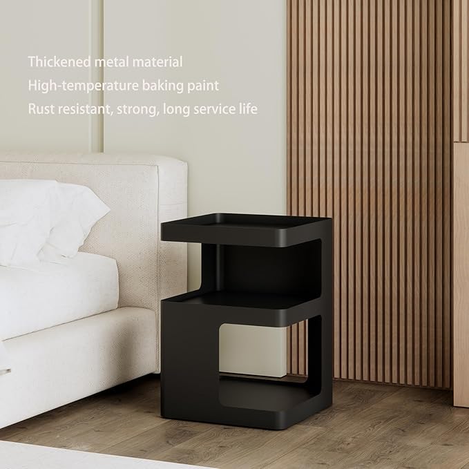 Modern Side Table,Small end Tables for Small Spaces,Black Metal nightstand,Bedside Tables,Accent Table with Storage for Couch, Bedroom,Living Room.No Assembly Required-Ruum Studio Home