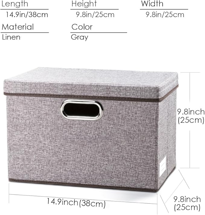 PRANDOM Collapsible Storage Containers with Lids [5-Pack] Linen Fabric Foldable Storage Bins Boxes Organizer Baskets Cube with Cover for Home Bedroom Closet Office Nursery (14.9x9.8x9.8)-Ruum Studio Home