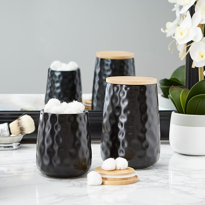 DII Kitchen Accessories Collection, Textured Matte Ceramic Canister Set, Black Dimple, 2 Piece-Ruum Studio Home