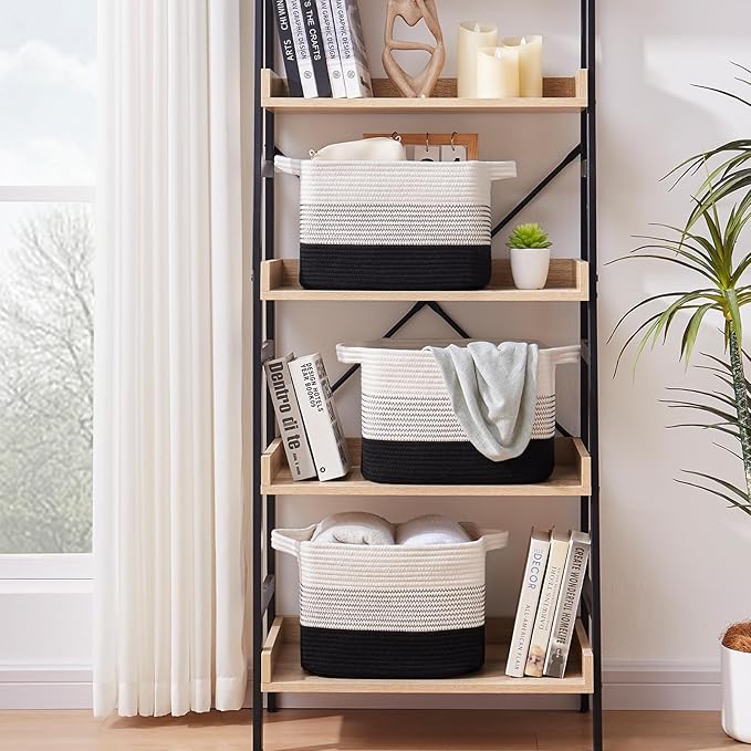 Storage Baskets for Organizing, Woven Baskets for Shelves, Rectangle Decorative Organizer for Storage Clothes, Toy, Books, Towels Nursery Bins 3 Pack (Gradient Black)-Ruum Studio Home