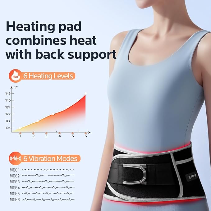 Cordless Heating Pad for Back Pain Relief: 7000mAh Lower Back Massager with 6 Heat 6 Vibration, Portable Heating Pad for Cramps, Birthday Gifts for Women Men Mom Dad-Ruum Studio Home