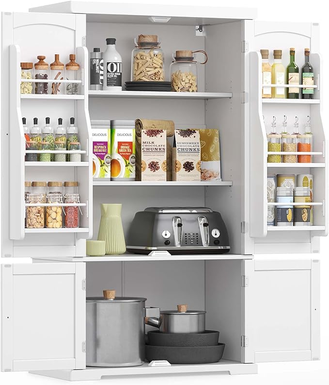 VASAGLE Pantry Cabinet, 53.5-Inch High Freestanding Tall Cupboard Storage Cabinet, 2 Cabinets, 2 Adjustable Shelves, 6 Door Shelves, for Living Room, Kitchen, White UBBC671W01-Ruum Studio Home