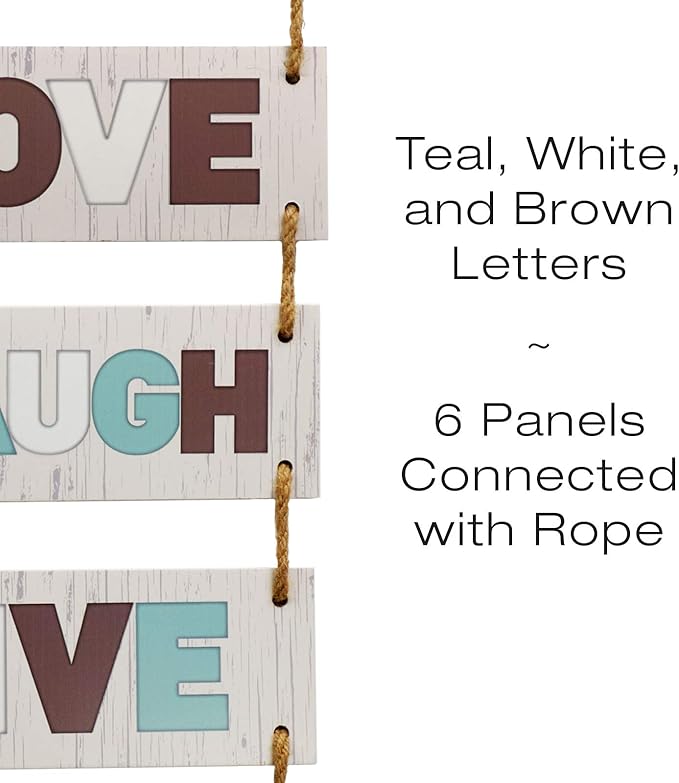 EXCELLO GLOBAL PRODUCTS Large Hanging Wall Sign: Rustic Wooden Decor (Family, Home, Love, Laugh, Live, Dream) Hanging Wood Wall Decoration (11.75" x 32")-Ruum Studio Home