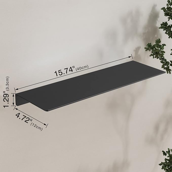 JOOM Black Floating Shelves for Wall Storage, Metal Wall Shelves for Living Room, Bathroom, Kitchen, 16” Display Shelves for Collectibles(2 PCS)-Ruum Studio Home