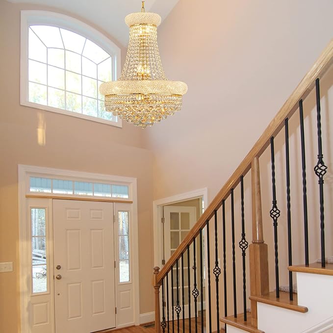 12 - Light Unique Empire Crystal Chandelier for Foyer Entryway Living Room Dining Room Bedroom Entryway Gold Finish-Ruum Studio Home