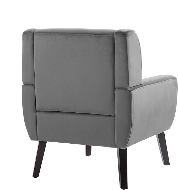 UIXE Accent Chair, Velvet Upholstered Armchair for Living Room, Modern Club Arm Chairs Comfy Single Sofa Button Tufted Bedroom Reading Seat - Gray, Set of 1-Ruum Studio Home
