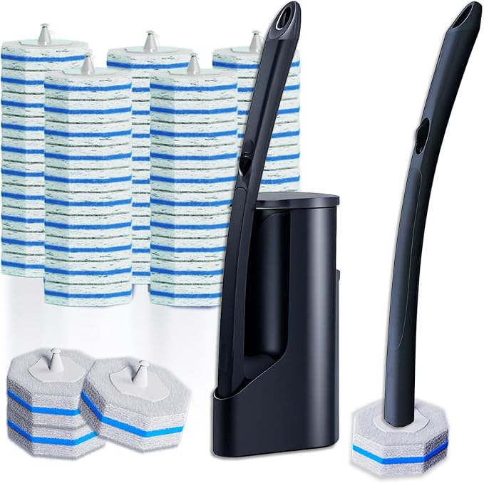 Disposable Toilet Brush with 50 Wand Cleaner Refills Pads，Wall Mounted Toilet Bowl Holder Set，Toilet Cleaning System Starter Kit，Bathroom Cleaning System for Sink Bathtub Wash Basin-Ruum Studio Home