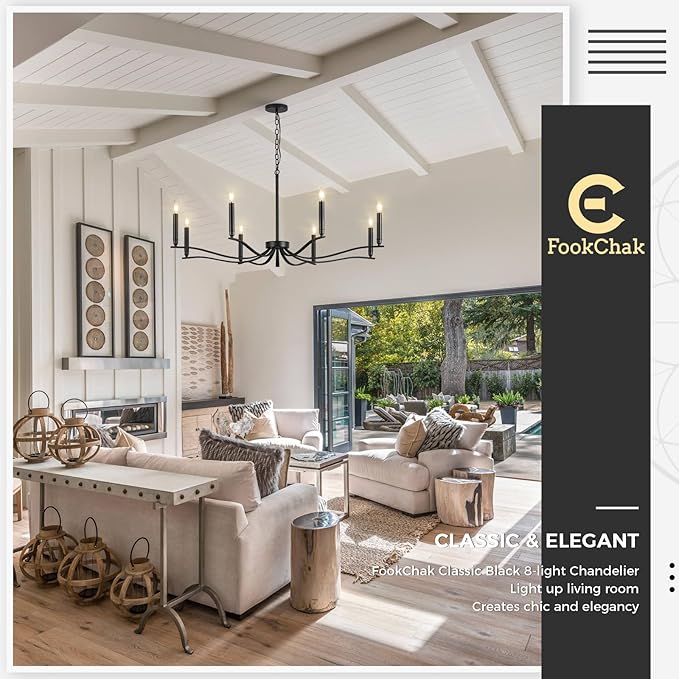 Black Chandelier, Modern Dining Room Light Fixture 8 Light Candle Chandelier Over Table 44in Metal Chandeliers Lighting for Living Room Entry Master Bedroom Bathtub Kitchen-Ruum Studio Home