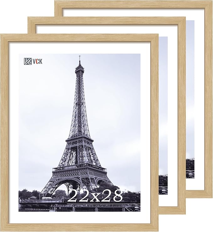 VCK 22x28 Oak Poster Frame 3 Pack, Natural Solid Wood Picture Frames, Wall Mounting Hanging-Ruum Studio Home