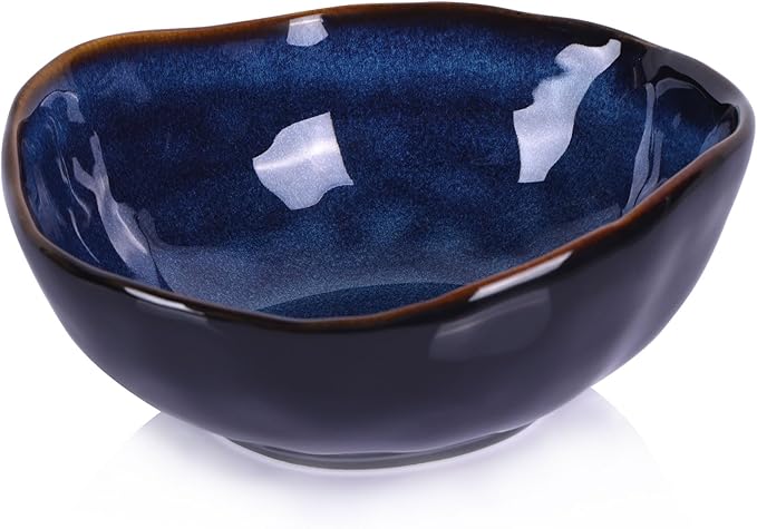 Blue Ceramic Decorative Pottery Key Bowl, Candy Dish, Salad Bowl, Small Jewelry Trinket Dish for Bedroom, Centerpiece, Bedside Table, Living Room Decor (8 inch)-Ruum Studio Home