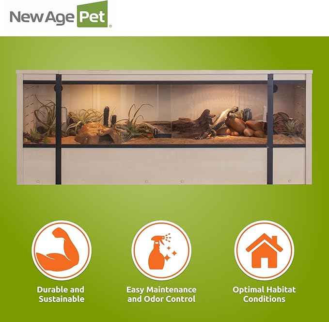 New Age Pet ECOFLEX 60-Inch Mojave Reptile Lounge in Maple- Durable, Moisture-Resistant Wood Plastic Composite Habitat with Vented Side Panels, Removable Sliding Glass Doors & Lock-Ruum Studio Home