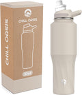 Chill Oasis Water Bottle | Compatible With Popular Flavor Cartridges | BPA Free, Leak Proof, Double-Walled Vacuum Insulated Stainless Steel, and Dishwasher Safe | Cold for 24 Hours (Beige, 32oz)-Ruum Studio Home
