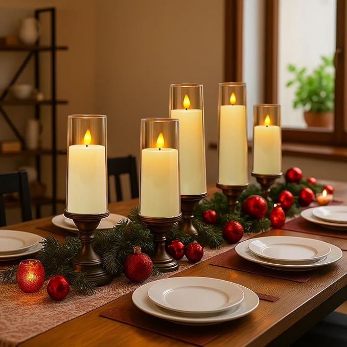 Amagic Ivory Flameless Candles with Remote, Battery Operated Candles with Timer, Acrylic Plexiglass Flickering LED Fake Candle for Wedding, Holiday, Home Decor, Set of 9, D2.2 x H5 6" 7"-Ruum Studio Home