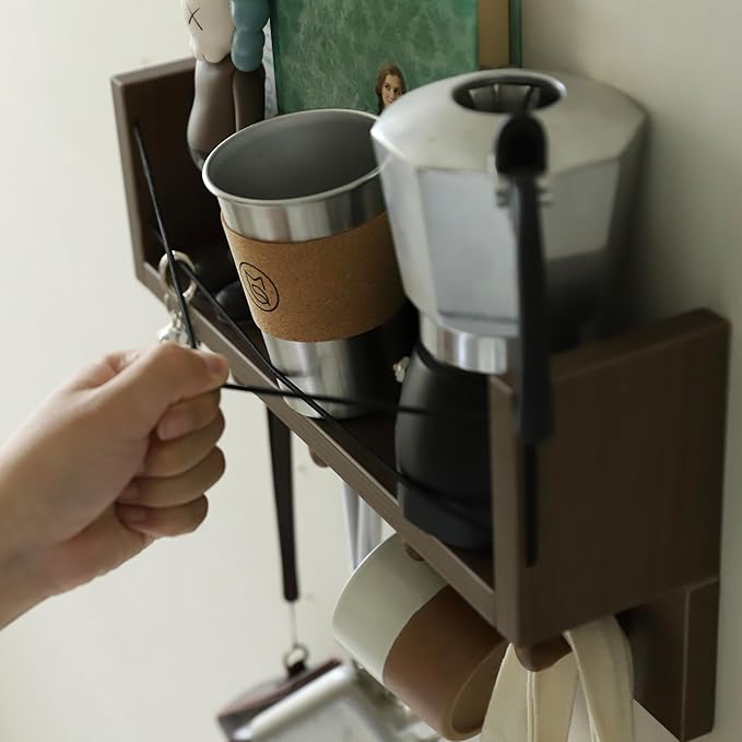 Entrance Coat Rack ，Coat Hooks, Wall-Mounted Wooden Hook Rack, Wall-Mounted Shelves are Very Suitable (Walnut Colored Finish-A)-Ruum Studio Home