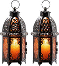 NEEDOMO Set of 2 Moroccan Lanterns Decorative Indoor & Outdoor, Hanging Candle Lantern, 11'' Vintage Candle Holder, Metal Lanterns Decorative, Table, Patio, Porch, Shelf, Gothic Home Decor (Amber)-Ruum Studio Home
