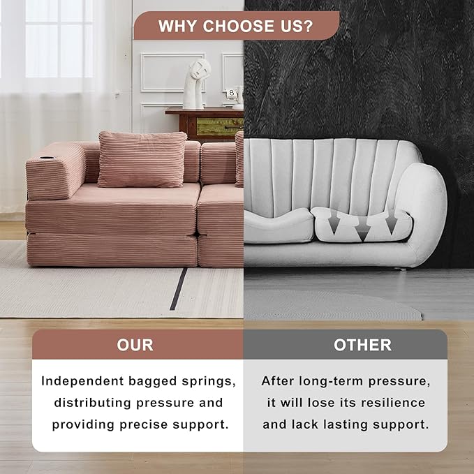 78" W Loveseat Sofa, 4 in 1 Convertible Floor Sofa Bed, Boneless Cloud Couch with Cup Holder, Fold Out Floor Couch, Loveseat Recliner Sleeper for Living Room Bedroom Lounge(Corduroy, White)-Ruum Studio Home