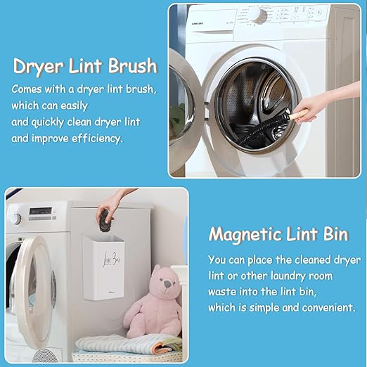 Sealegend Magnetic Lint Bin for Laundry Room with Dryer Lint Brush, Wall Mounted Trash Can Space-Saving Laundry Organization and Storage, White-Ruum Studio Home