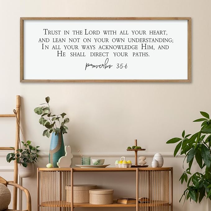 LuZhiQiang Trust in the Lord With All Thine Heart Wall Decor Art 40"×15" Bible Verse Proverbs 3:5-6 Sign Scripture Christian Large Wood Framed Hanging (Wood)-Ruum Studio Home