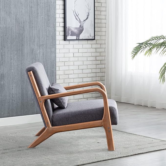 INZOY Mid-Century Modern Accent Chair Set of 2, Dark Grey Living Room Chairs with Waist Cushion, Upholstered Reading Armchair for Bedroom Sunroom-Ruum Studio Home