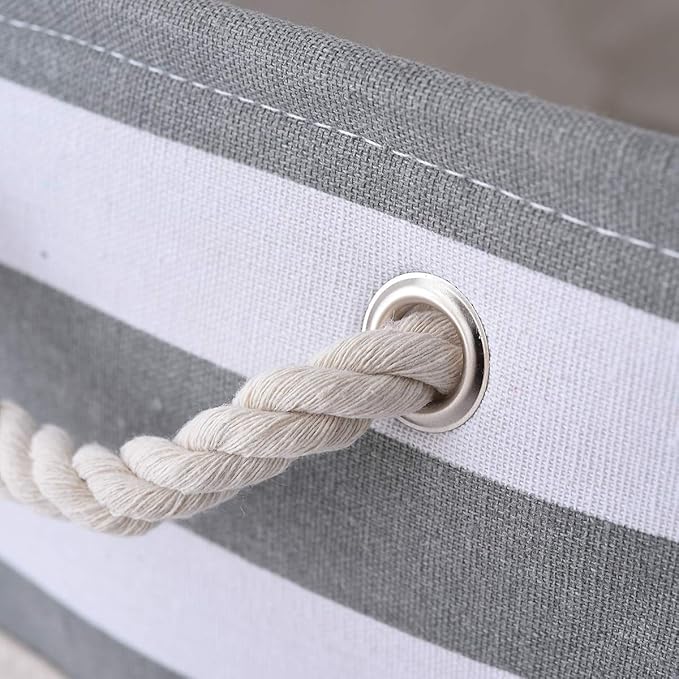 TheWarmHome Storage Basket Fabric Basket with Handles Dog Toy Basket Cloth Storage Bin Shelf Basket Decorative Storage Basket Shoe Basket Gift Basket(Grey&White Stripes-1 Pack,15.7L×11.8W×8.3H)-Ruum Studio Home