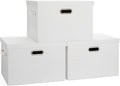 Large 17" 36 Quart Collapsible Stackable Storage Bins with Lids, 3 Packs White Linen Fabric Closet Boxes with Lids, Storage Cube Baskets Container Organizers for Bedroom Office(17 x12 x11)-Ruum Studio Home