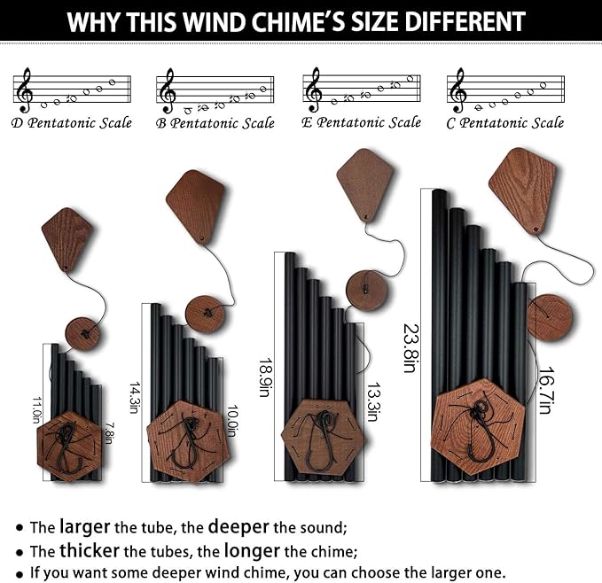 Wind Chimes Outdoor Large Deep Tone, 44 Inches Sympathy Wind Chimes Tuned Soothing Melody, Memorial Wind-Chime with 6 Heavy Tubes for Outside Decoration, Garden/Yard. Black Wind Chime-Ruum Studio Home