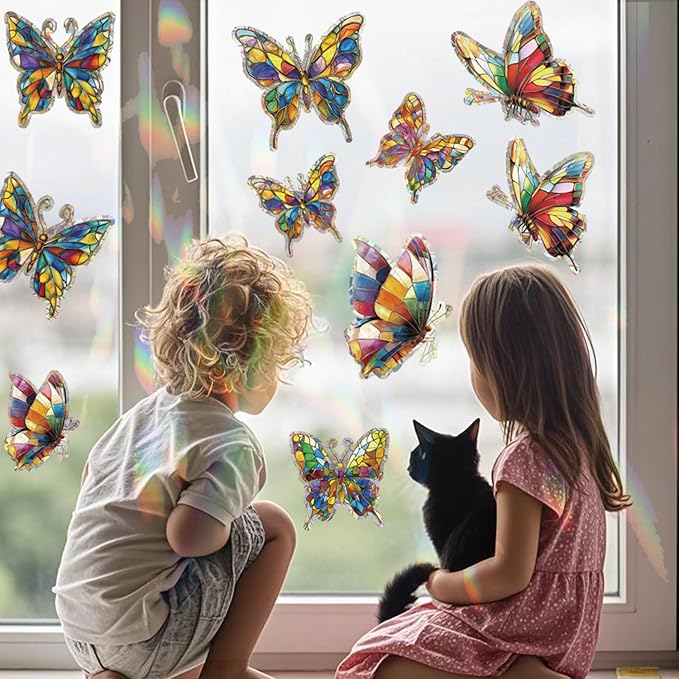 20pcs Window Decals for Bird Strikes, Anti Collision Window Clings, Rainbow Reflection Window Sticker, Butterfly Style Sun Catcher Stickers for Glass Windows-Ruum Studio Home