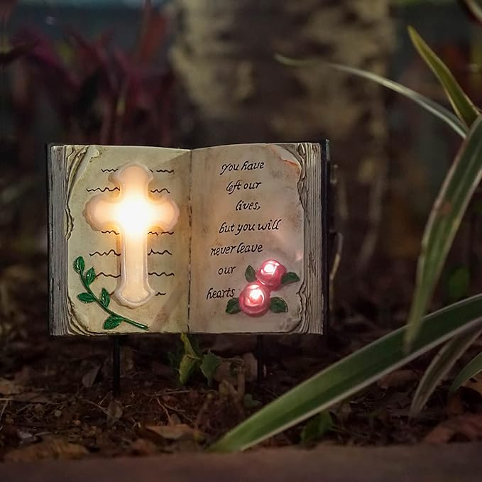 Outdoor Solar Bible Cross Garden Stakes Lights, Waterproof Memorial Grave Decorations Gifts for Cemetery Outdoors Lawn Yard Home Patio Decor-Ruum Studio Home