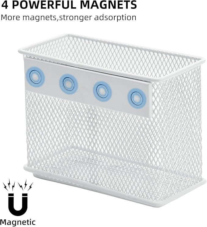 dedoot Magnetic Pencil Holder, Locker Pencil Holder Strong Magnetic Holder for Whiteboard Marker, 4.7x2.3x3.7inch Black Mesh Magnetic Holder for Fridge, Sponge, Recipe, Beverage,White-Ruum Studio Home