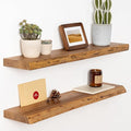 30" Floating Shelves, Live Edge Solid Elm Wood Floating Shelf, Wall Mounted Display Shelves with Heavy-Duty Bracket for Books, Rustic Wooden Shelf for Kitchen, Bathroom, Natural Color, Set of 2-Ruum Studio Home