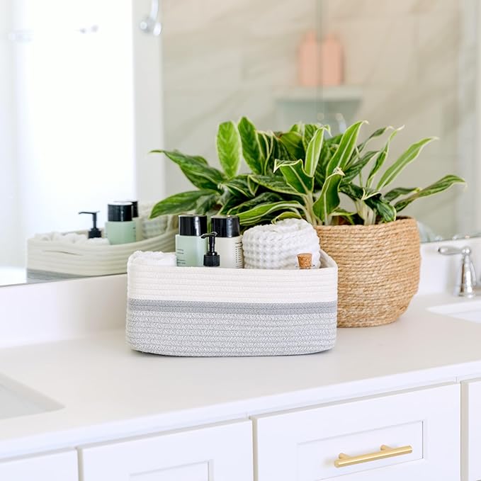 NaturalCozy 13.5”x8.5”x5.5” Storage Baskets for Shelves 3 Pack | Cotton Rope Woven Small Baskets for Organizing | Small Storage Bins for Nursery, Bathroom, Closet, Cube Shelf, Decorative, Gift-Ruum Studio Home
