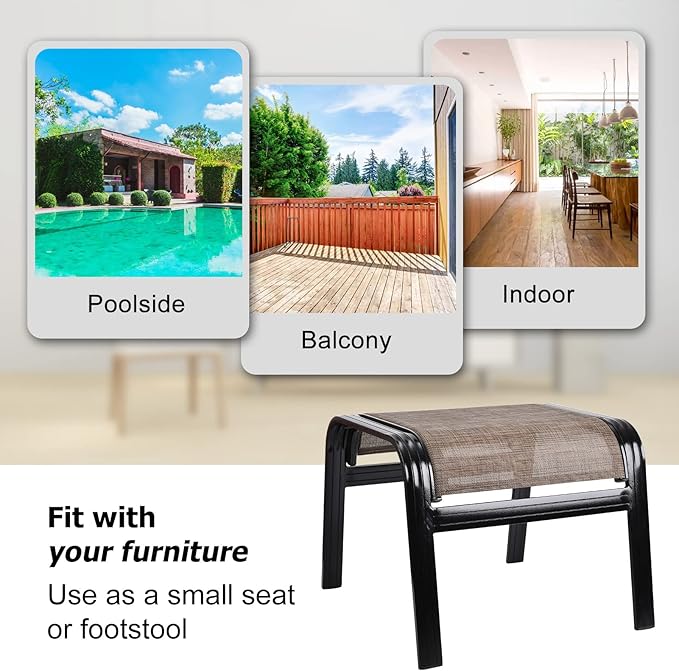 Patio Ottoman Outdoor Footstools Assembled Aluminum Footrest Small Seat for Balcony,Backyard 2 Pack Brown-Ruum Studio Home