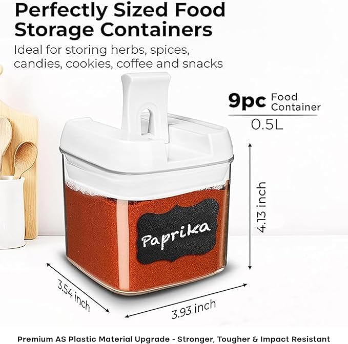 Shazo 9 PC Airtight Food Storage Containers - BPA Free Clear Plastic Snack & Spice Containers with Easy Lock Lids - Kitchen and Pantry Organization for Herbs, Coffee, Tea - 0.5L / 2.1 Cups-Ruum Studio Home