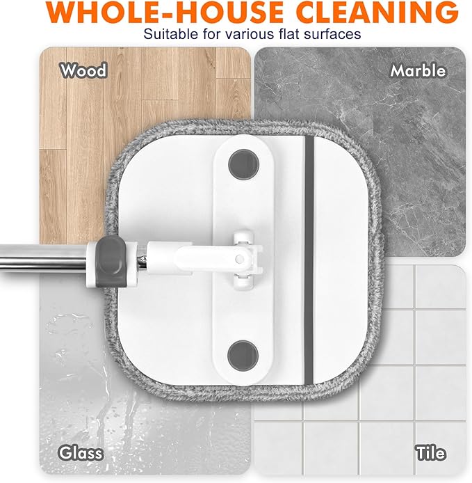 KZKR Spin Mop and Bucket Set with Self Separation Dirty and Clean Water System, Self Wringing 360° Rotating Square Mop Head for Home Floors Cleaning (2.0 Mop and Bucket Set (2 Pads))-Ruum Studio Home