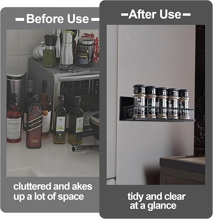 Magnetic Basket, Magnetic Shelf for Fridge, Magnetic Spice Rack for Refrigerator Magnetic Locker Organizer Holder for Office Kitchen Classroom Storage, Black-Low, 9.44" x 4" x 1.77"-Ruum Studio Home