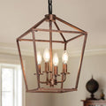 Chandelier for Dining Room, 4-Light Rustic Chandelier Fixtures, Vintage Ceiling Light with Adjustable Height, Antique Bronze Geometric Hanging Light for Bedroom, Foyer, Kitchen, Living Room, Entryway-Ruum Studio Home