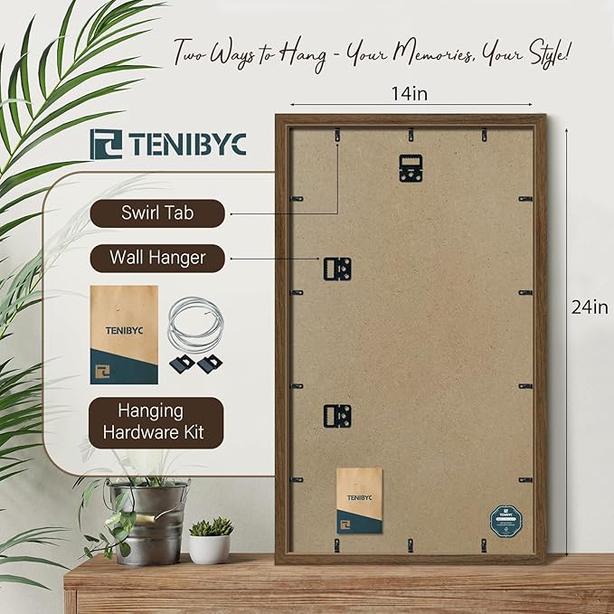 14x24 Picture Frame 3 Pack - Brown Woodgrain, Wood Poster Frame, Gallery Poster Frame - Wall Hanging-Ruum Studio Home