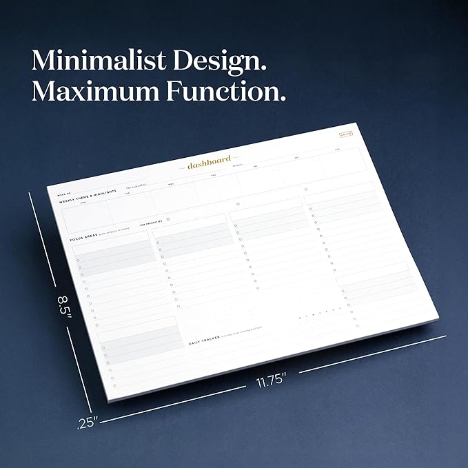 Ink+Volt Dashboard Deskpad | Undated Weekly Planner Notepad with 52 Undated Sheets, Premium Productivity Planner, Minimalist Weekly to do List for Work & Study | A4 Size | Made in the USA-Ruum Studio Home