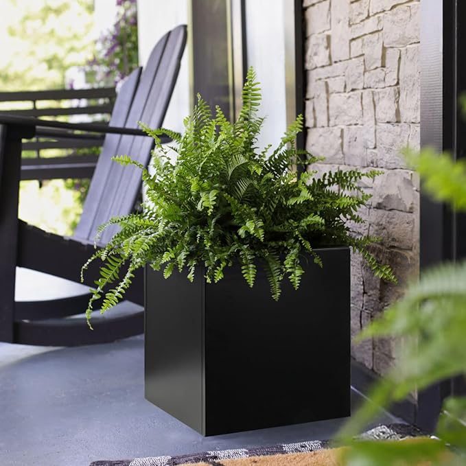 Galvanized Steel Black Planter Box Square 27.6 in Metal Large Planter Box Outdoor Indoor Huge Cube Heavy Duty Flower Pot Modern Commercial Residential for Patio, Deck, Yard, Garden-Ruum Studio Home