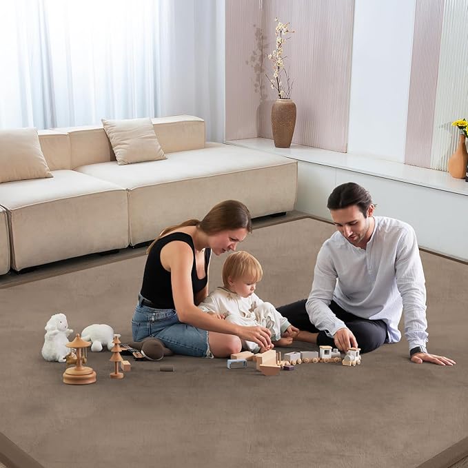 Baby Play Mat for Floor Tummy Time Nursery Rug Muscle Area Rug Playroom Rug Tatami 50 * 50" Memory Foam 1.3" Thick Crawling Mat For Babies,Toddlers, Infants, Kids,Floor Mat(Brown)-Ruum Studio Home