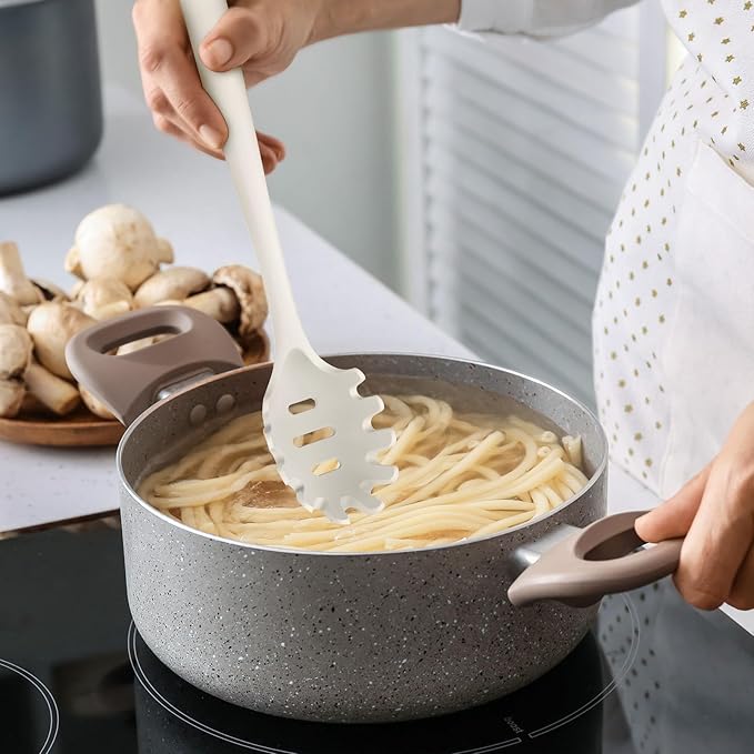 Thickened Silicone Kitchen Utensils Set, 600°F Heat Resistant Silicone Cooking Utensils, Spatula, Spoon, Whisk, Tongs, Kitchen Gadgets for Nonstick Cookware, Dishwasher Safe BPA Free (Cream White)-Ruum Studio Home