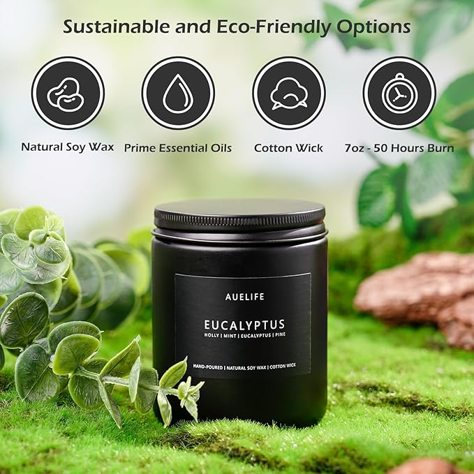 Eucalyptus Candle | Eucalyptus Scented Candles, Eucalyptu Leaf Fragrance for Indoor & Outdoor, Summer Candle Gifts, Natural Soy Candles for Home Scented - 7oz, 50 Hours Burn Time-Ruum Studio Home