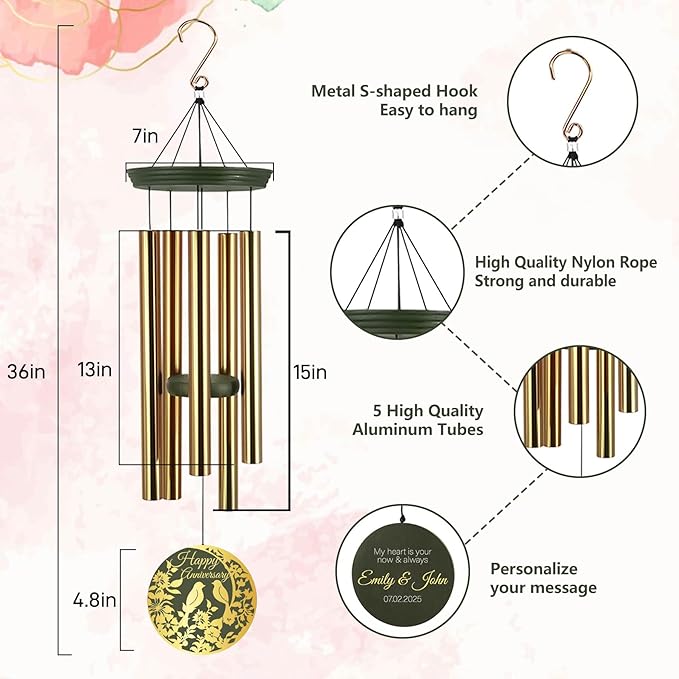 ASTARIN Happy Anniversary Wind Chimes Personalized, Deep Tone Wind Chimes for Memory Day, for Couple Friends Wife Husband, Marriage Keepsake Gift Ideas-Ruum Studio Home