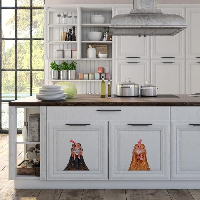 Funny Chicken Wall Stickers Peel and Stick - 2 Hens Heads Window Stickers Decor - Funny Wall Decals Removable for Farmhouse Kitchen Bedroom Door Refrigerator Car-Ruum Studio Home