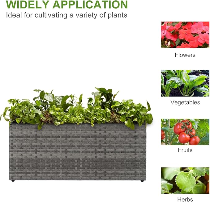 LEWIS&WAYNE Large Rectangular Block Planter Box Handmade Wicker Tall Planters for Outdoor Plants with Removable Liners Modern Planter for Indoor Outdoor Patio Deck - Gray, 30''x12''x16''-Ruum Studio Home