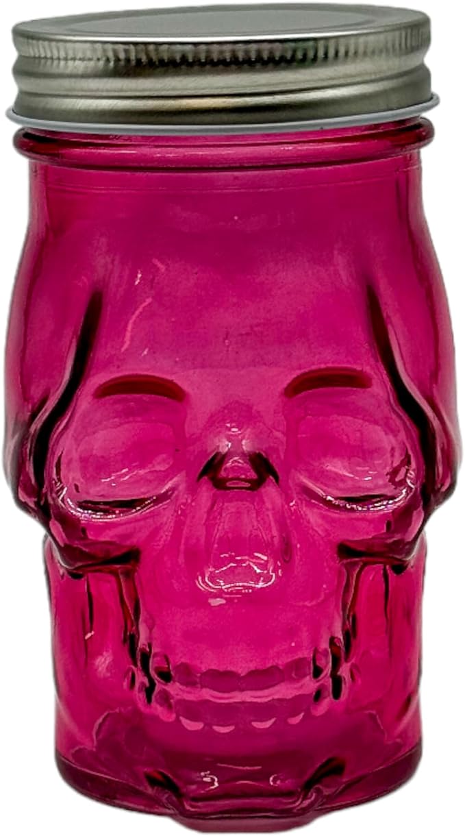 Generic 14 oz Colorful Skull Glass Mason Jar – Mix & Match 7 Vibrant Colors, Large & Durable! (Pink)-Ruum Studio Home